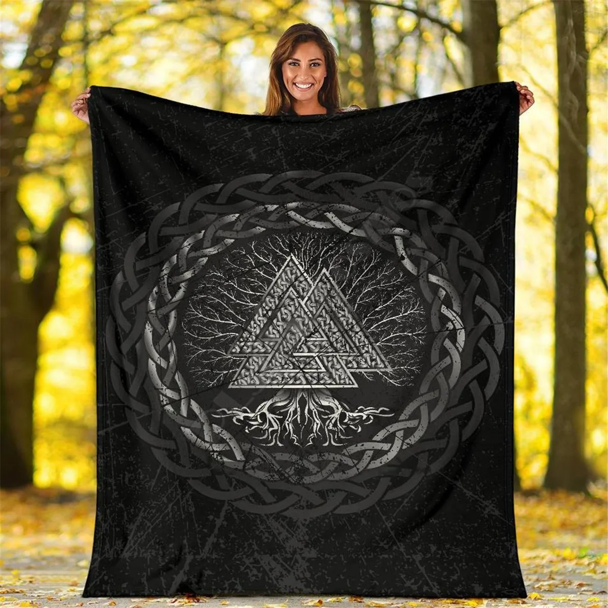 

Viking Tattoo Valknut Mjolnir 3D printed Sherpa Blanket on Bed Home Textiles Dreamlike HOME ACCESSORIES Drop shipping 06
