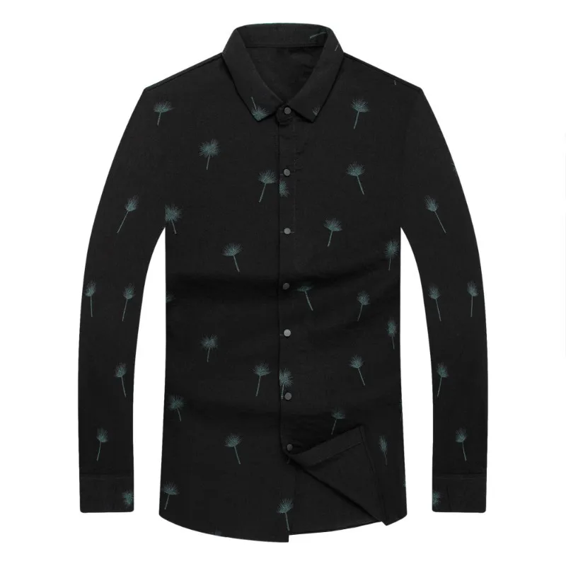 

Autumn new men's fattening plus size long sleeve shirt young men's fat fashion casual black printed shirt