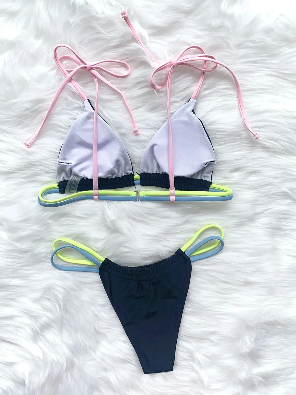 

Sexy Micro Thong Neon Bikini Women Swimwear Female Swimsuit Patchwork Bikini Set High Leg Cut Bather Bathing Suit Swim