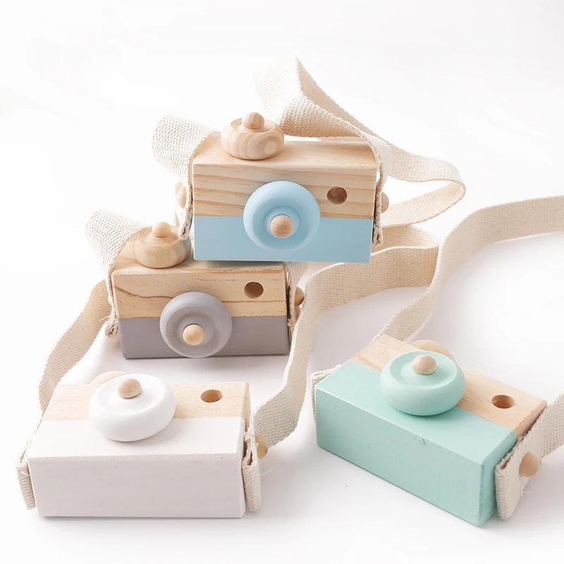 1pc Wooden Hanging  Camera Pendant Fashion Montessori Toys For Children Wooden DIY Presents Nursing Gift Baby Block Toys Kids