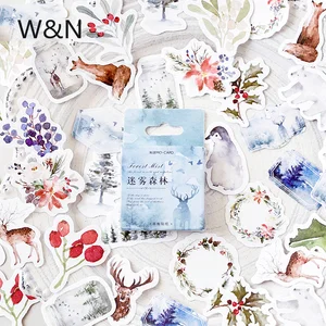 46 шт.коркор. зимние декоративные наклейки в виде леса, украшения сделай сам, Мультяшные наклейки, наклейки для дневника, скрапбукинга, кавайные канцелярские наклейки