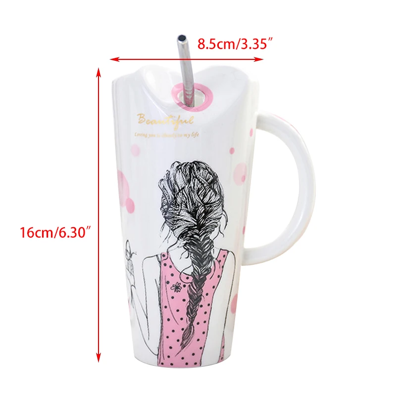 Ceramic Mug beautiful girl cup with straw microwave milk Office Christmas Decorations 2020 New | Дом и сад