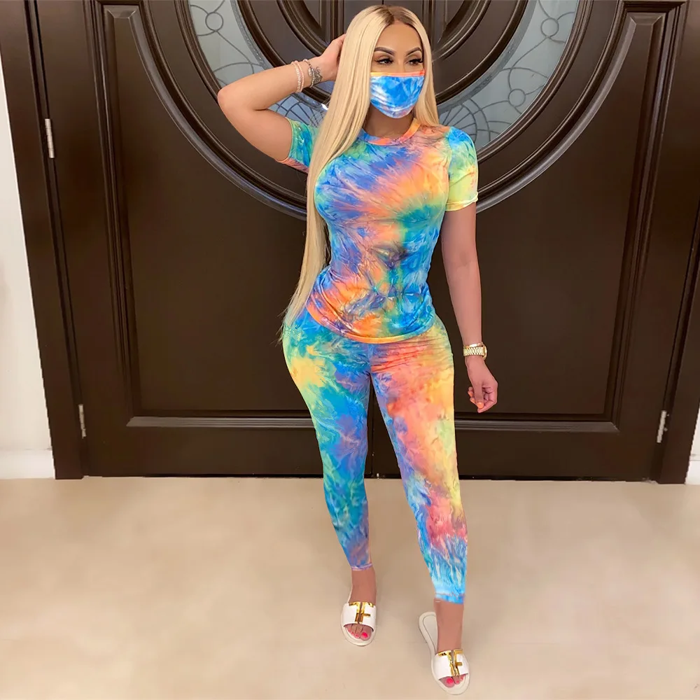 

Women Tracksuits Two Pieces Set Short Sleeve O Neck Top Long Pants Tie Dye 2 Pieces Set Sports Suit Casual Outdoor Wear