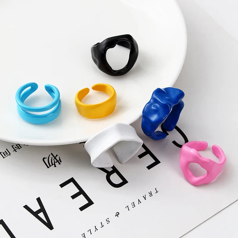 

2021 Trendy Colorful Painted Rings Geometric Irregular Open Rings For Women Girls Party Jewelry Gift