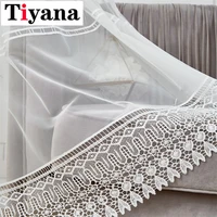 modern white tulle curtains for living room lacework decoration modern chiffon solid sheer voile kitchen curtain m150y