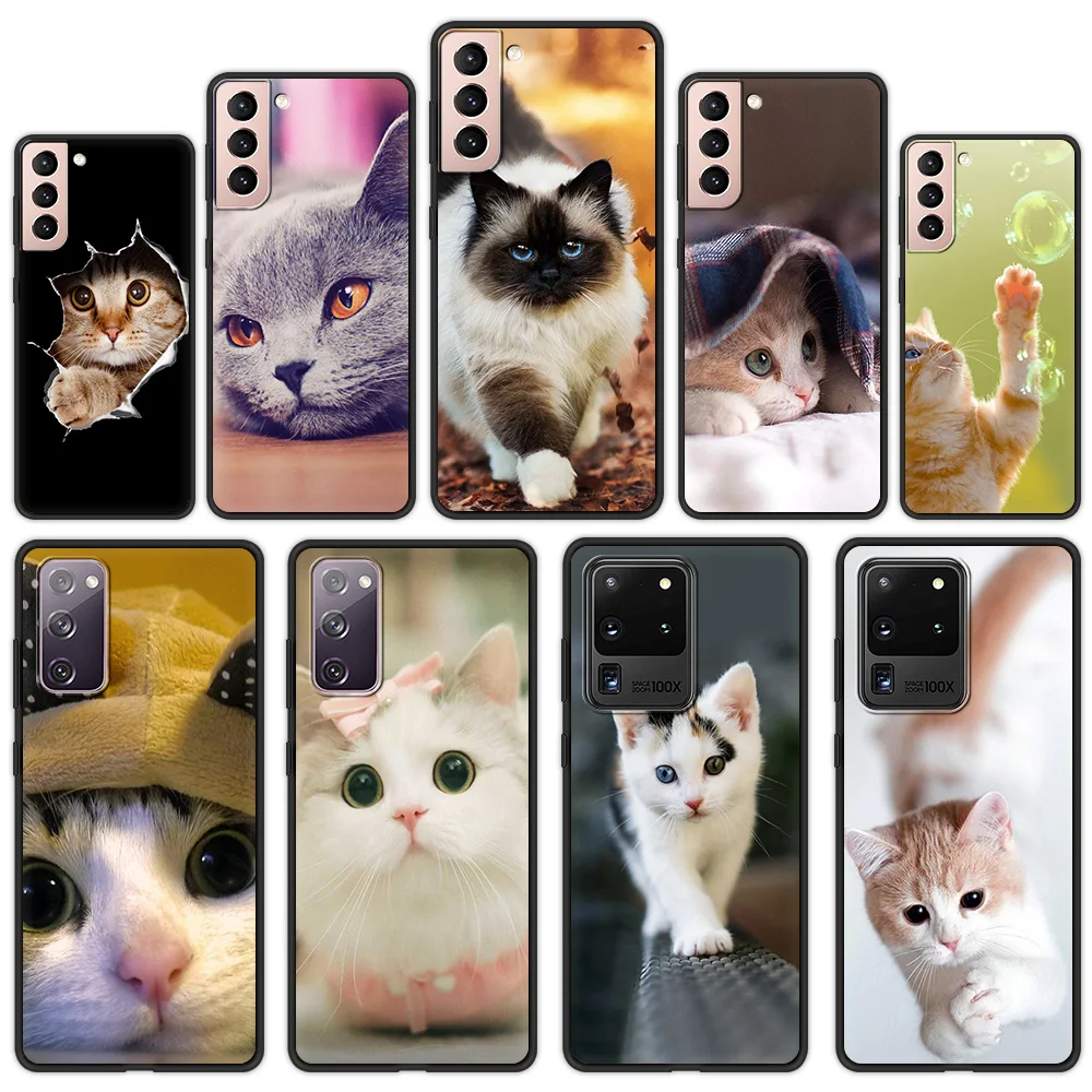 

Cute Cat Fundas Phone Case For Samsung Galaxy S20 FE Note 20 10 Ultra S21 S10 S9 S10E S8 Plus Luxury Cover Shell Coque TPU Bag