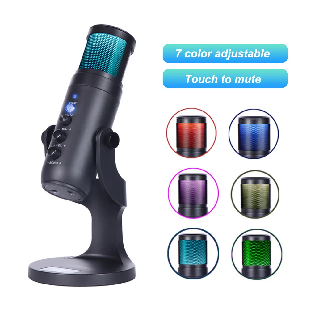 Конденсаторный микрофон RGB с подставкой USB-микрофон для записи поп-фильтр игр и