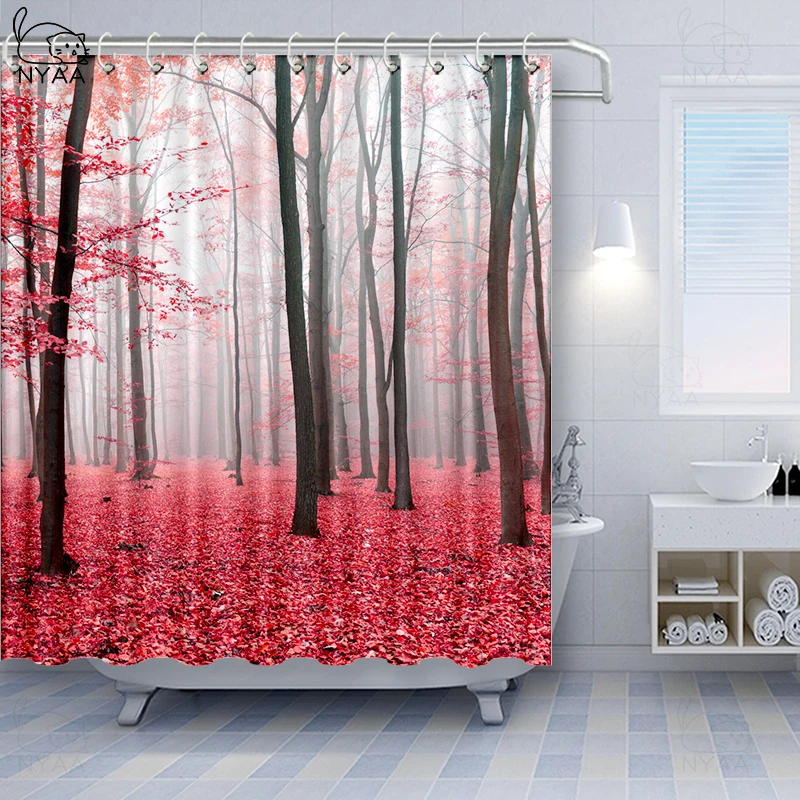 Осенняя душевая занавеска Vixm ветка с бледными осенними листьями и птицами