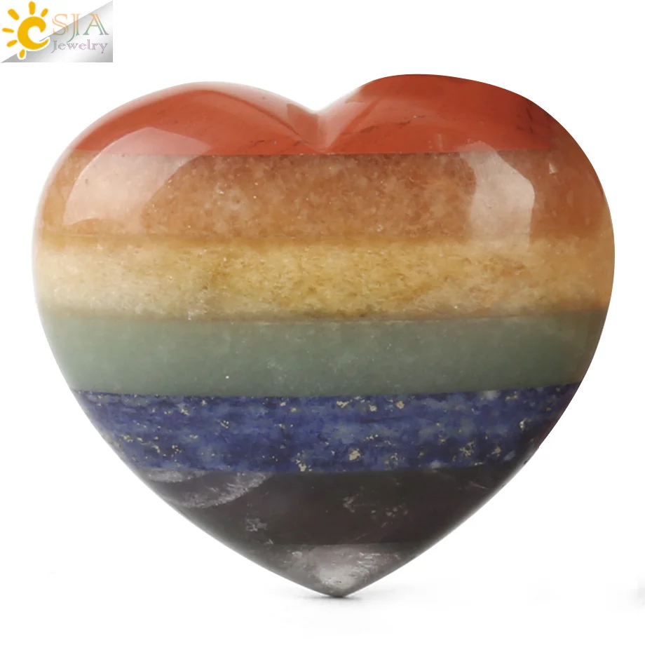

CSJA Love Heart Natural 7 Chakra Home Decoration Hand Playing Reiki Healing Multilayer Pocket Stone Ornament Jewelry Gifts G162