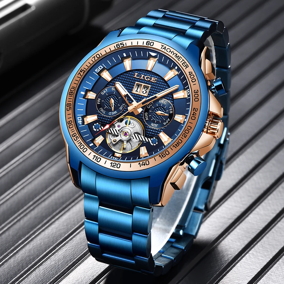 Часы наручные LIGE Мужские автоматические механические спортивные
