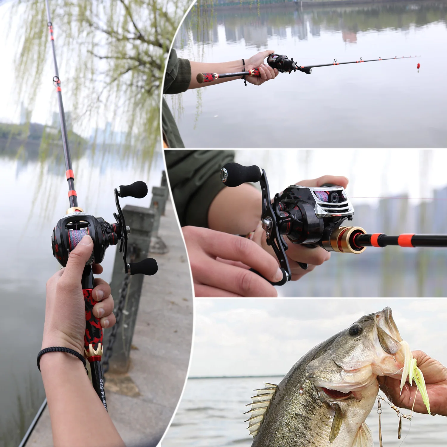 

Sougayilang 1.8m 2.1m Lure Rod and Baitcasting Reel Carbon Fiber Spinning Pole Casting Fishing Reel Wheels Sets Fishing Tackle