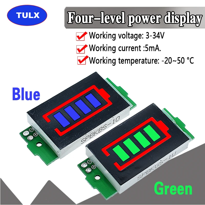 

Lithium battery capacity indicator 1s-4s-8s, 3.7v, blue display, electric vehicle battery power tester, li-ion