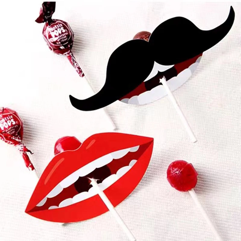 

50Pcs/Lot Weddding Party Decoration Lips Mustache Printed Lollipop Paper Valentine's Day Decorative Card Candy Stick birthday