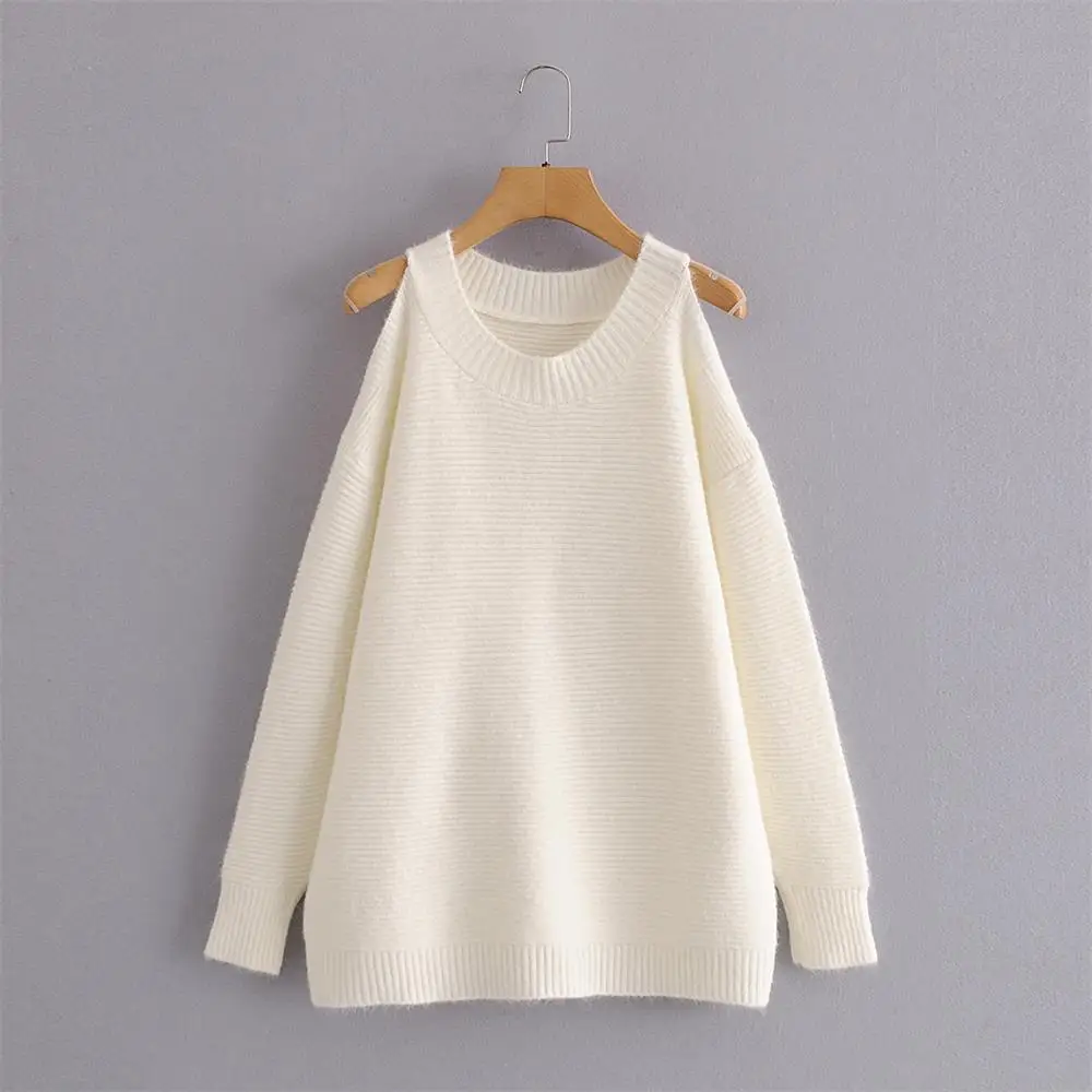 

2020 new women's European style sexy off-the-shoulder round neck long-sleeved western loose wild knitted sweater