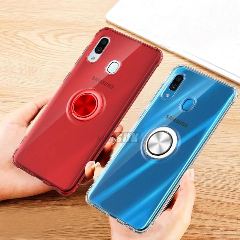 Прозрачный чехол для samsung Galaxy A10 A20 A20e A30 A40 A50 A70 A80 с магнитным кольцом для телефона