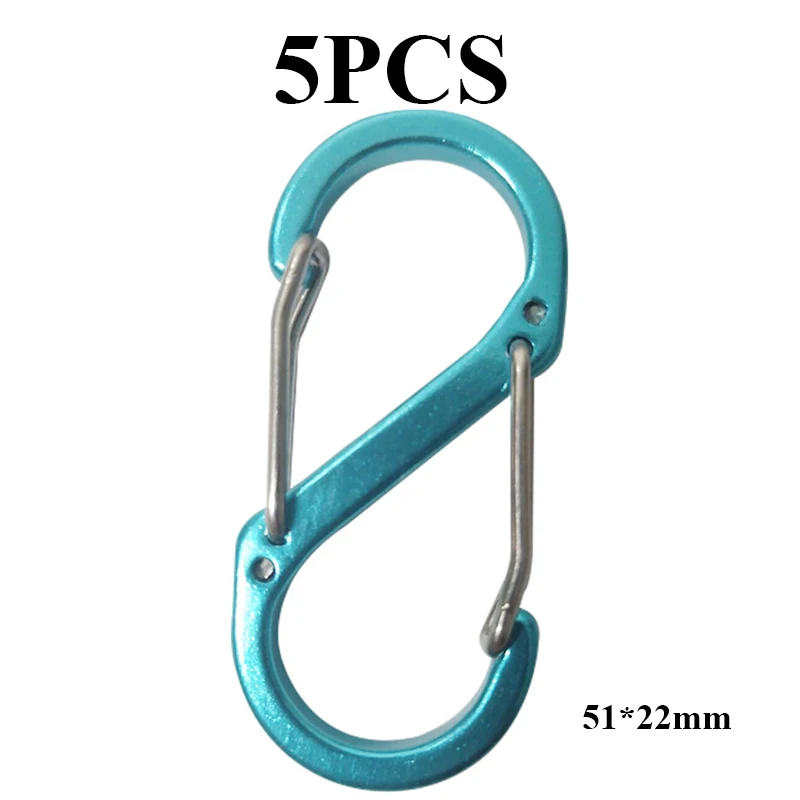 5pcs blue 5 шт./лот S Тип альпинистский крюк мини брелок карабин средство для выживания на открытом воздухе двойная Пряжка брелок 8 Форма Пряжка для кемпинга - Цвет: 5pcs blue