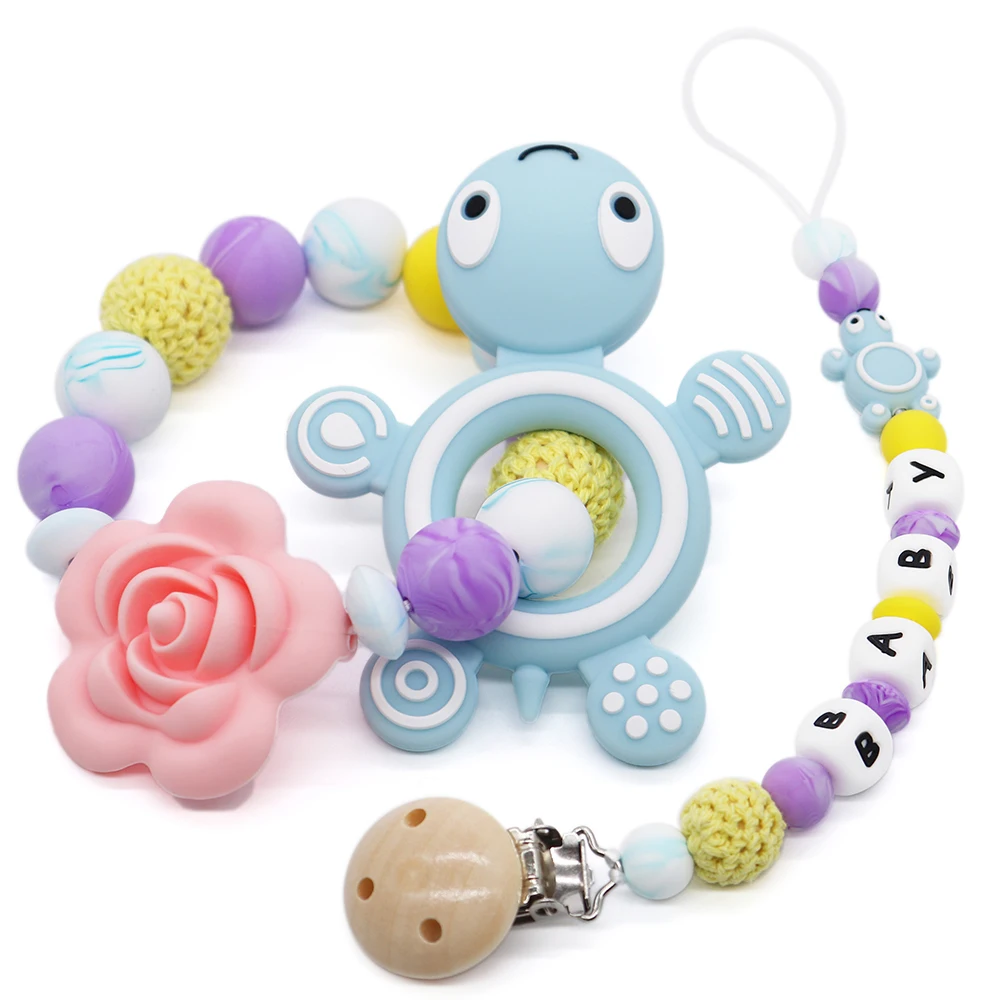 

Light Blue Turtle Shape Teether Teething & Pacifier Clip Pacifier Holder For Baby Chewable Toys For BPA Free Food Grade Silicone
