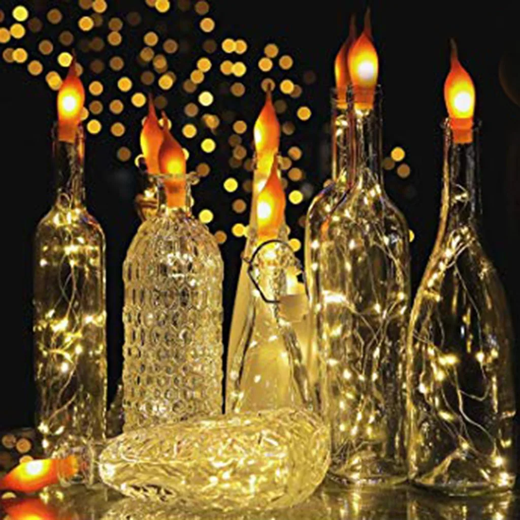 Светящаяся гирлянда пробка в виде бутылки вина с теплым пламенем 1 м 10
