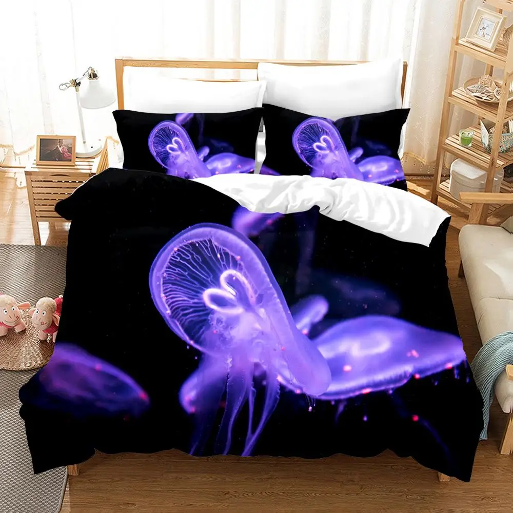 

3D Print Bedding Set Marine life Jellyfish Kids Fashin Home Textiles Simple Duvet Cover Set Bedroom Set Queen