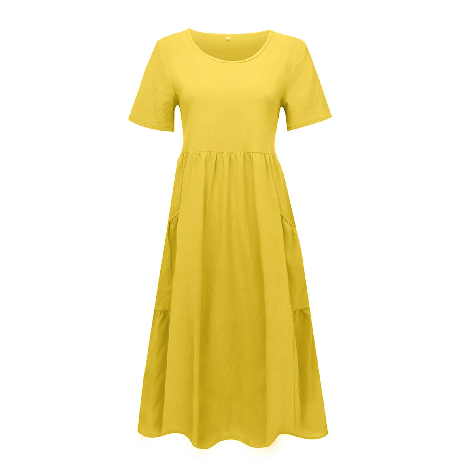 

Women Solid O-neck Short Sleeve Pockets Cotton Linen Loose Beach Casual Dress Causal Comfortable Summer Beach Dresses Vestido