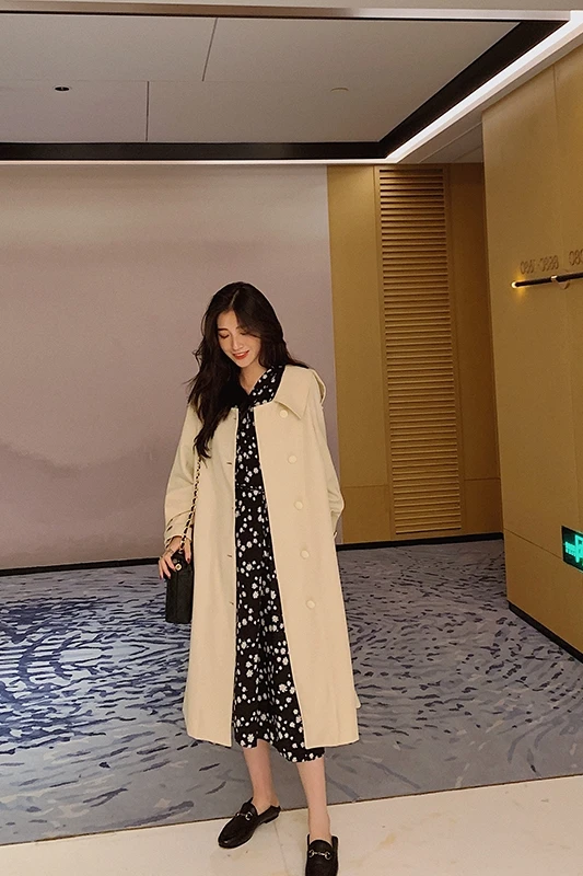 

Loose Temperament Popular Trench Coat Autumn Single Breasted Women Mid-Length Coat Korean Style Wild Windbreakers