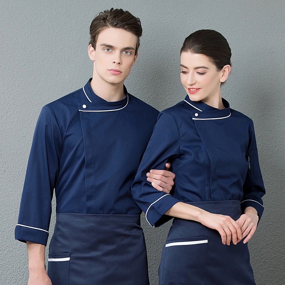 Модная Униформа шеф повара унисекс косой воротник длинный рукав комбинезон