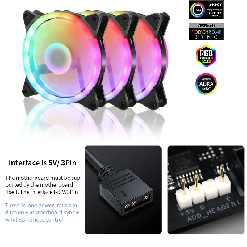 Вентилятор ходовой части Aurora RGB 12 см бесшумный вентилятор для настольного