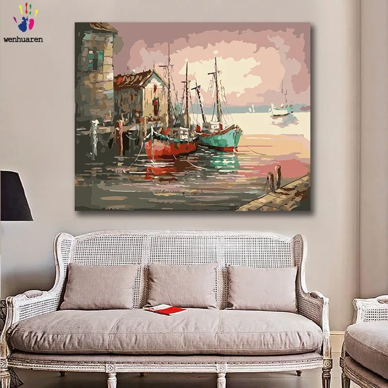 Diy краски по номерам картина картины с комплектами морской пейзаж рисунок