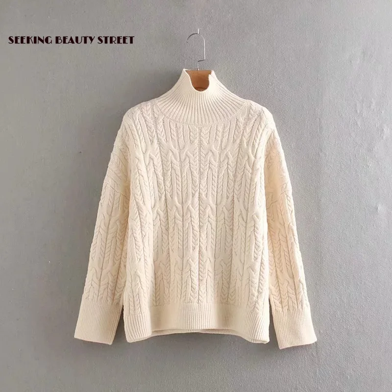 Зимние женские свитера восьминиточный вязаный пуловер с высоким воротником и