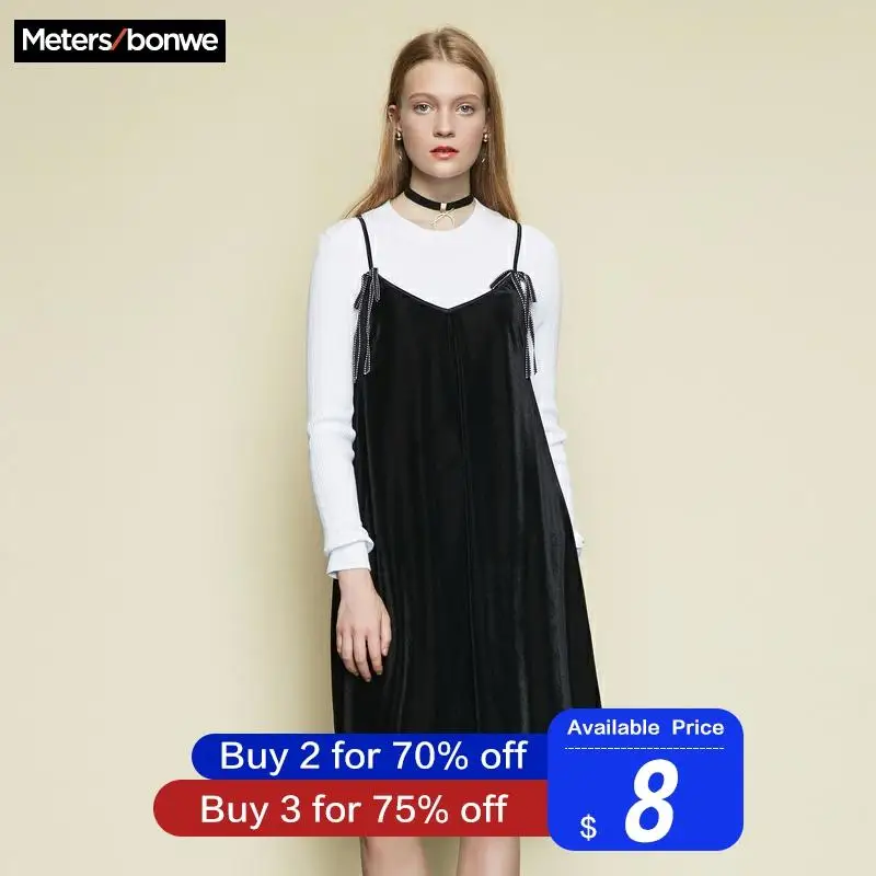 Metersbonwe Брендовое Фланелевое винтажное женское платье с лямкой на шее Весна 2019 |