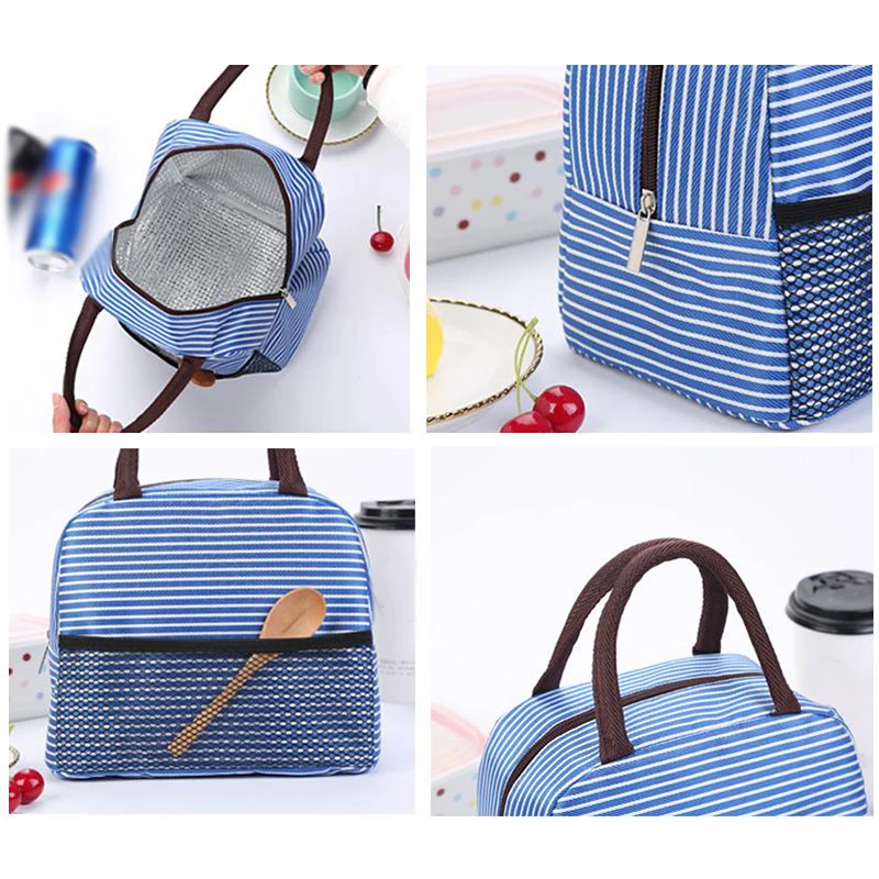 

Striped Portable Lunch Bag Insulated Thermal Food Pack Picnic Bags For Women Kids Functional Pattern Cooler Lunch Box