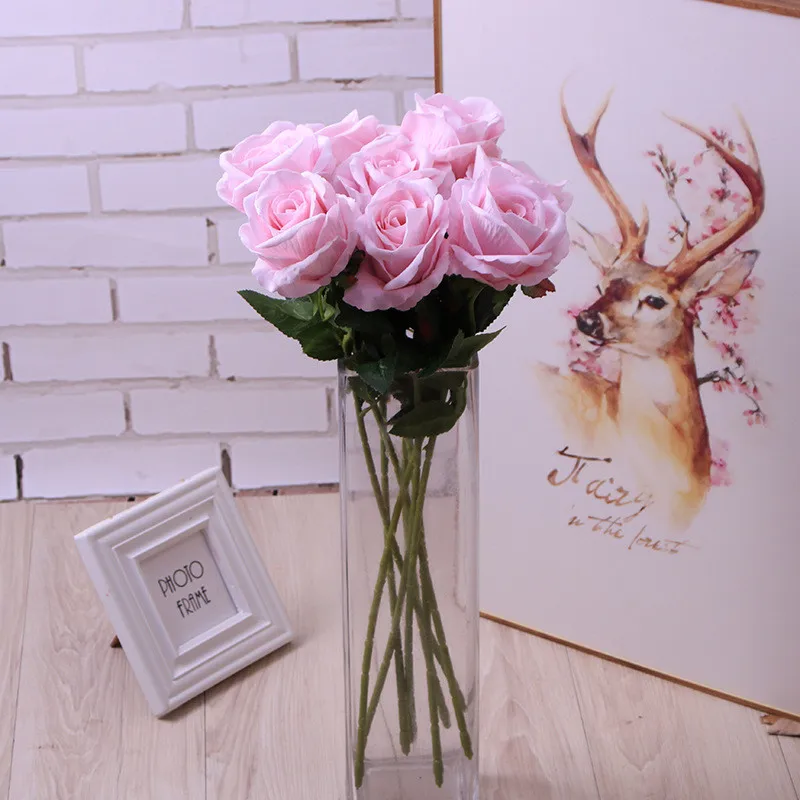 Light pink 1 шт./лот, латексная Роза, искусственные цветы, настоящая Роза на ощупь, цветы на год, украшение для дома, свадьбы, вечеринки, подарок на день рождения - Цвет: Light pink