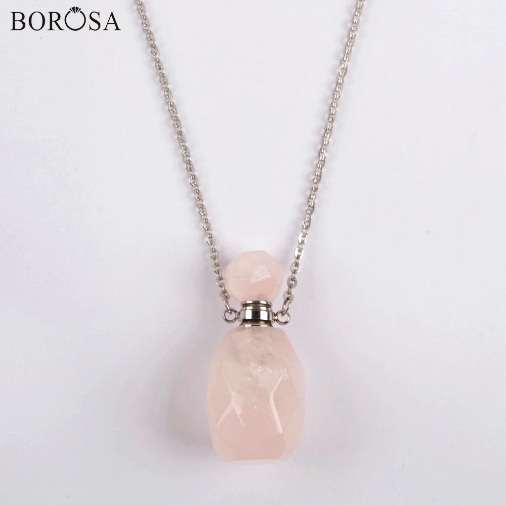 Граненые драгоценные камни духи бутылка ожерелье для женщин Агаты роза кристалл