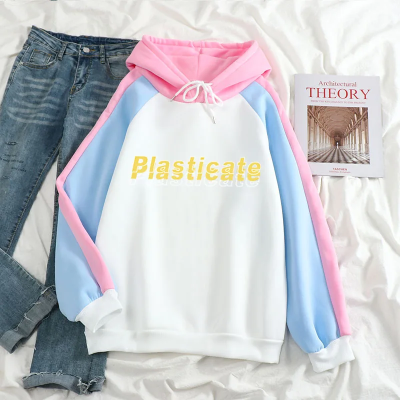 

Kpop plasticate Men/Women Colorblock Hoodie Casual All-match Fashion Personality Unisex Sweatshirt Student Hip Hop Loose Tee Top