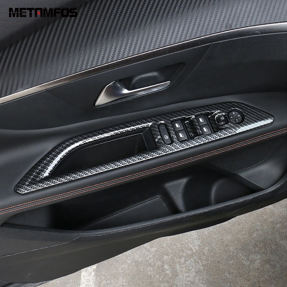 

For Peugeot 3008 GT 2017 2018 2019 2020 Carbon Fiber Window Lift Switch Cover Trim Inside Armrest Frame Car Interior Accessories