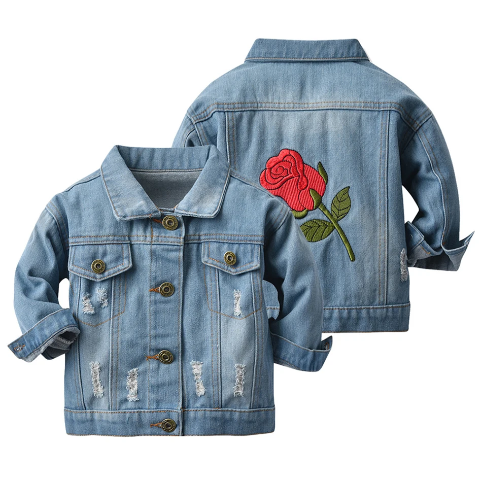 

VOGUEON Baby Girls Denim Jacket Spring Autumn Jackets Kids Embroidery Flower Outerwear Coats For Girls Clothes Children 1-8 Yrs