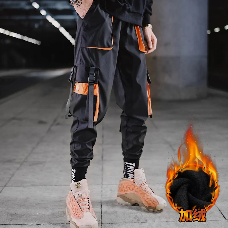 Мужские бархатные брюки-карго толстые в стиле хип-хоп уличная одежда пэчворк