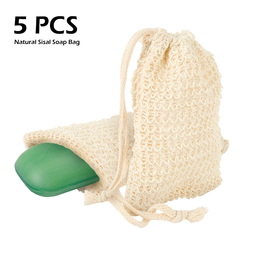 

5Pcs Natural Sisal Soap Bag Cotton Linen Exfoliating Soap Saver Pouch Holder Bathing Supplies Selling Body Brush Scrub Gloves