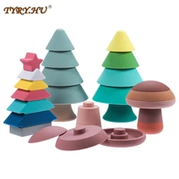 tyry hu 5pcs silicone building block silicone teether mushroom christmas tree soft block educational montessori stacking toys