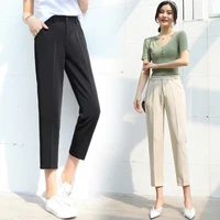 women pants korean ladylike cargo pants women casual zipper fly solid mid autumn summer ankle length pants full pants