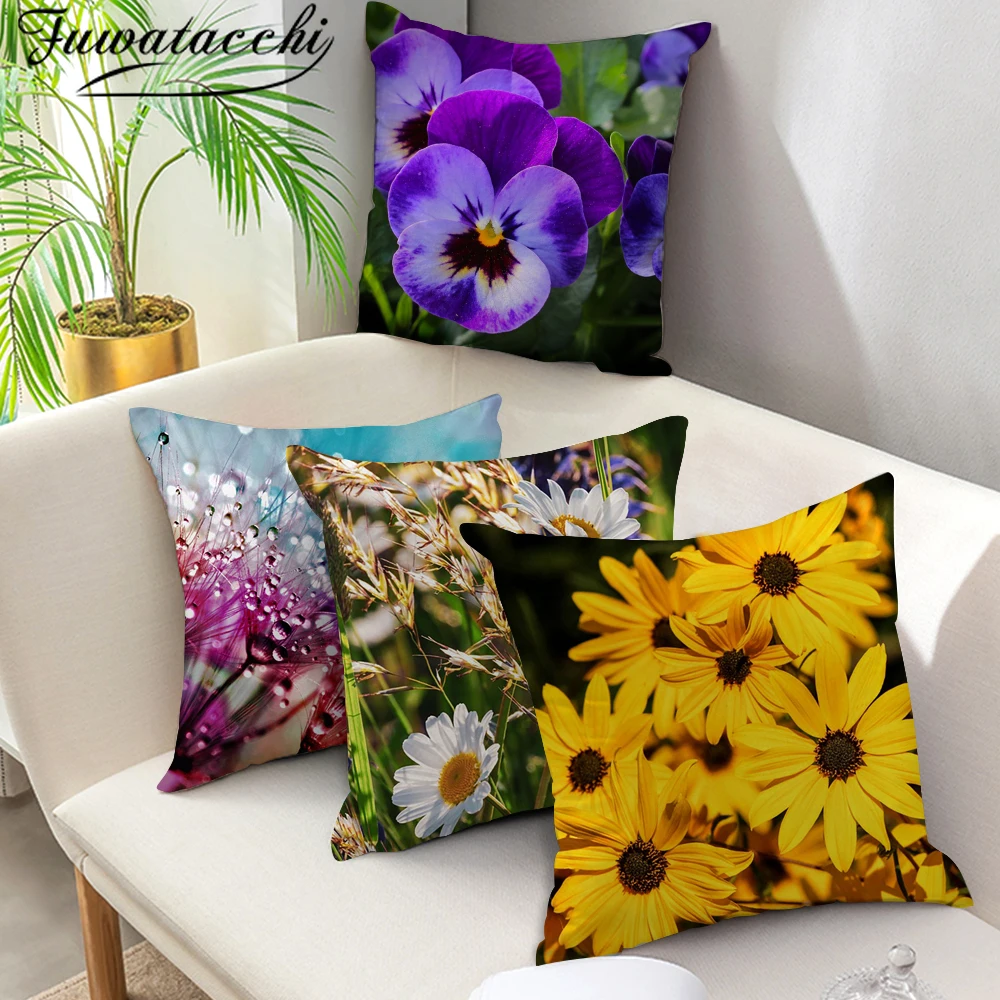 

Fuwatacchi Chrysanthemum Flower Cushion Covers Plum Blossom Lavender Pillow Cover Home Sofa Chair Floral Decorative Pillow cases