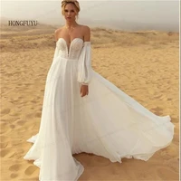 boho wedding dresses detachable long puff sleeve bride dress vintage lace beach wedding gowns plus size corset back sweet