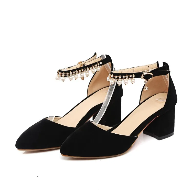 Туфли лодочки женские на высоком каблуке заостренный носок застежка с бусинами