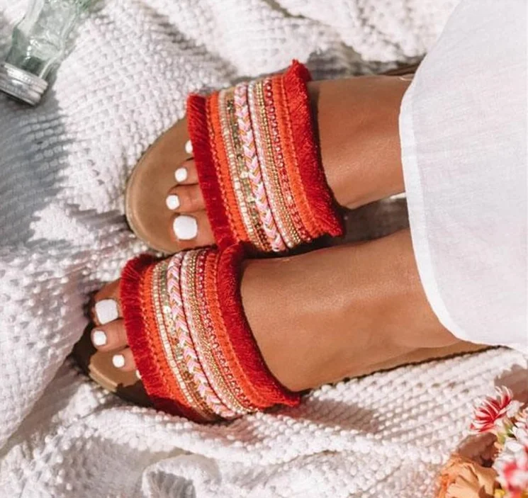 

2020 Fashion Beach Women Sandals Summer Style Peep Toe Flower Shoes Flat Shoes Woman Flip Flops