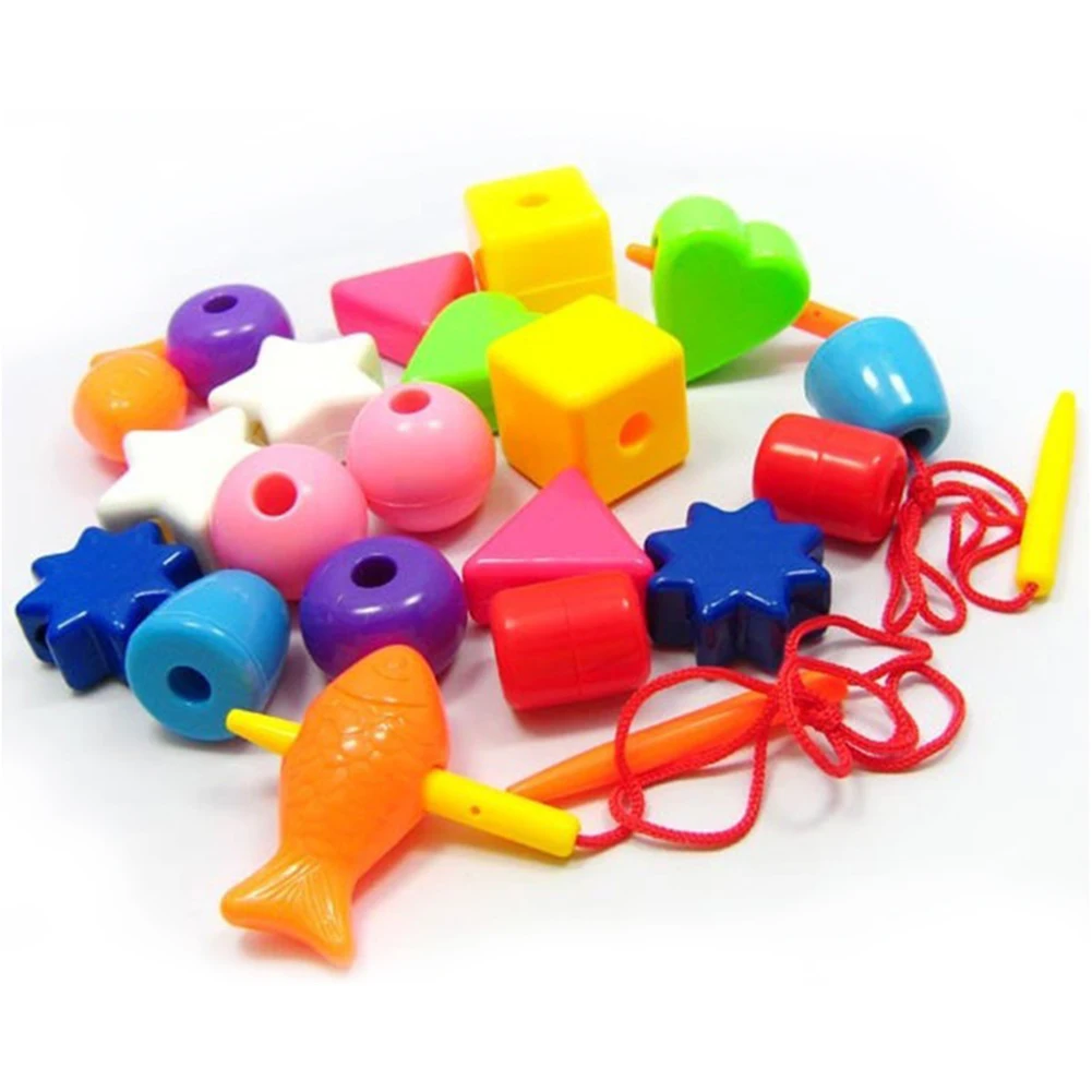 

20pcs/box Toy Beads Hand-eye Coordination Safe Different Shape Early Education Grip Ability Smooth Edge Bright Color Plastic Fun