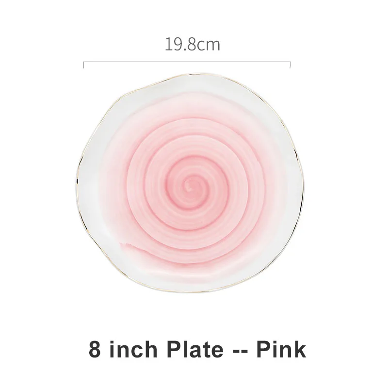 8in Shallow Plate Керамическая тарелка с золотой инкрустацией закуски блюда роскошные золотые края тарелка столовая посуда кухонная тарелка черный белый лоток посуда набор - Цвет: 8in Shallow Plate