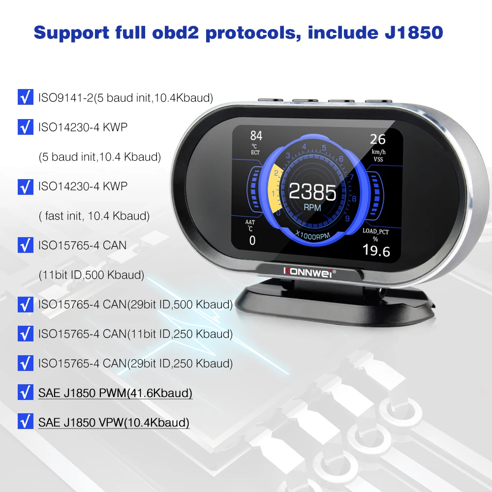 Автомобильный бортовой компьютер KONNWEI KW206 OBD2 сканер комплект сигнализации