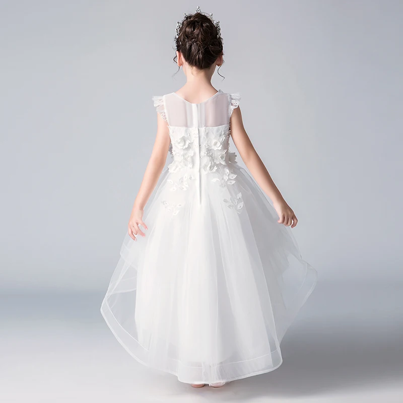 Белое Тюлевое платье с цветочным рисунком для девочек платья выпускного вечера и