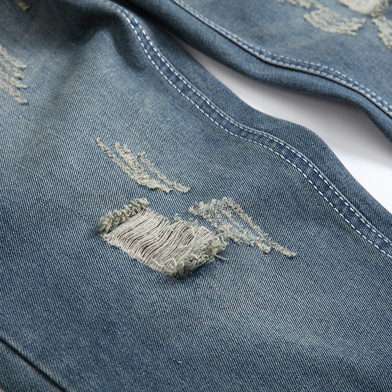 Прямые рваные джинсы gerшри брендовые зауженные повседневные мужские джинсовые