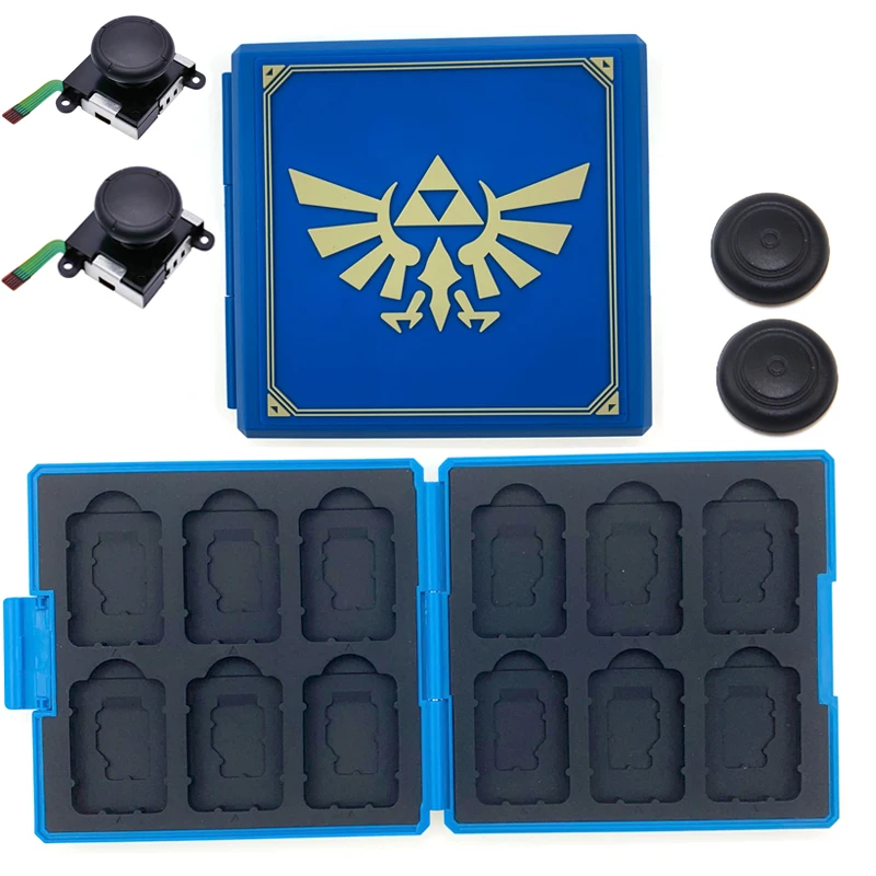 Blue case 2x analog Футляр для игровых карт для nintendo Switch Box для 12 в 1 NS чехол для игровых карт+ 3D аналоговые аксессуары - Цвет: Blue case 2x analog